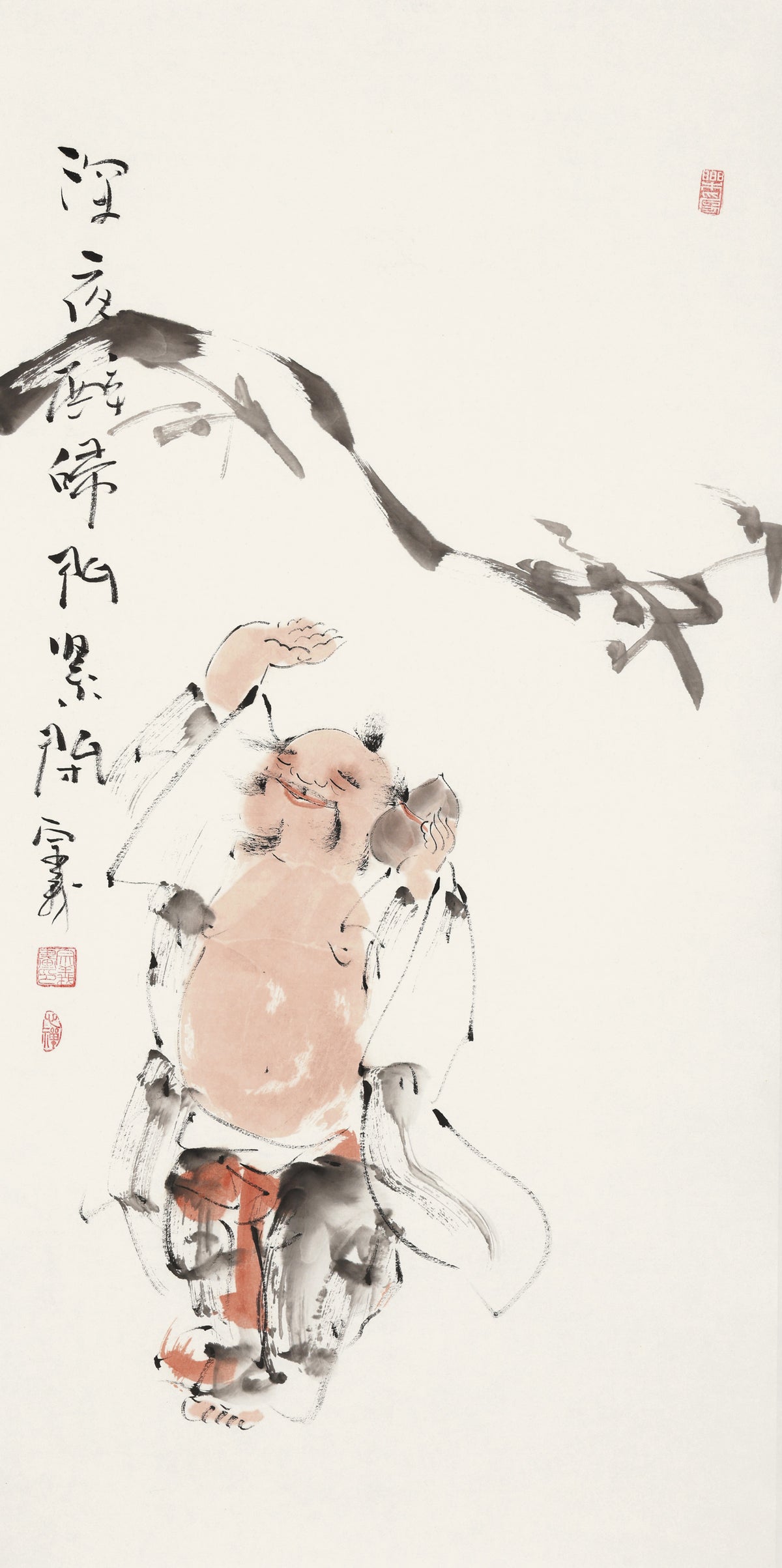 笑 | 深夜醉归仙累附|传统手绘水墨国画人物画|100*50cm