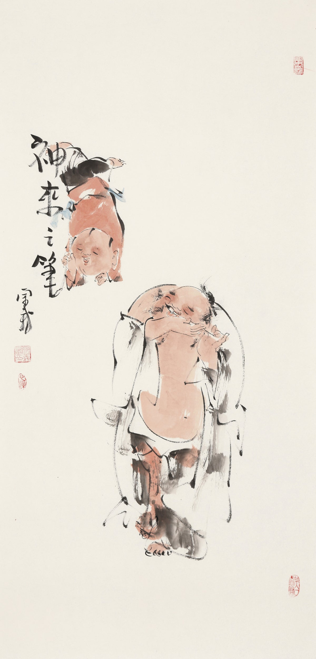 笑 | 神来之笔|传统手绘水墨国画人物画|100*50cm