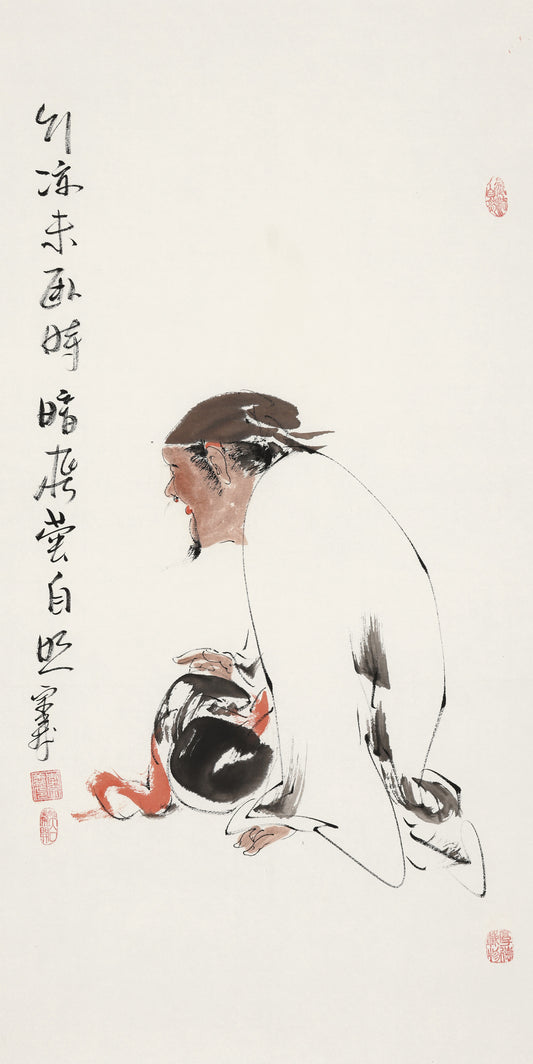 笑 | 行凉未卧时暗花常自照|传统手绘水墨国画人物画|100*50cm