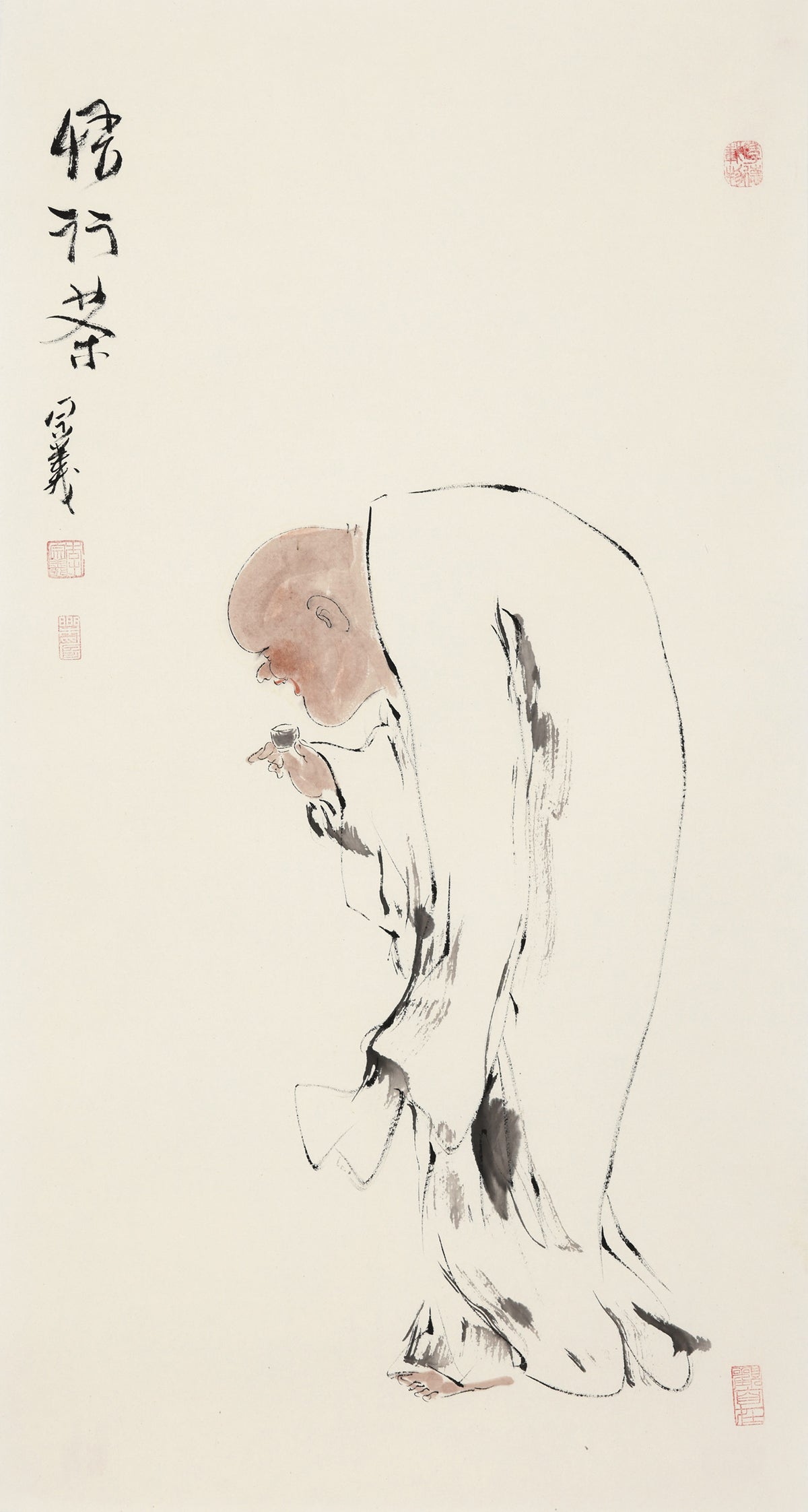 笑 | 悟行茶|传统手绘水墨国画人物画|101*54cm