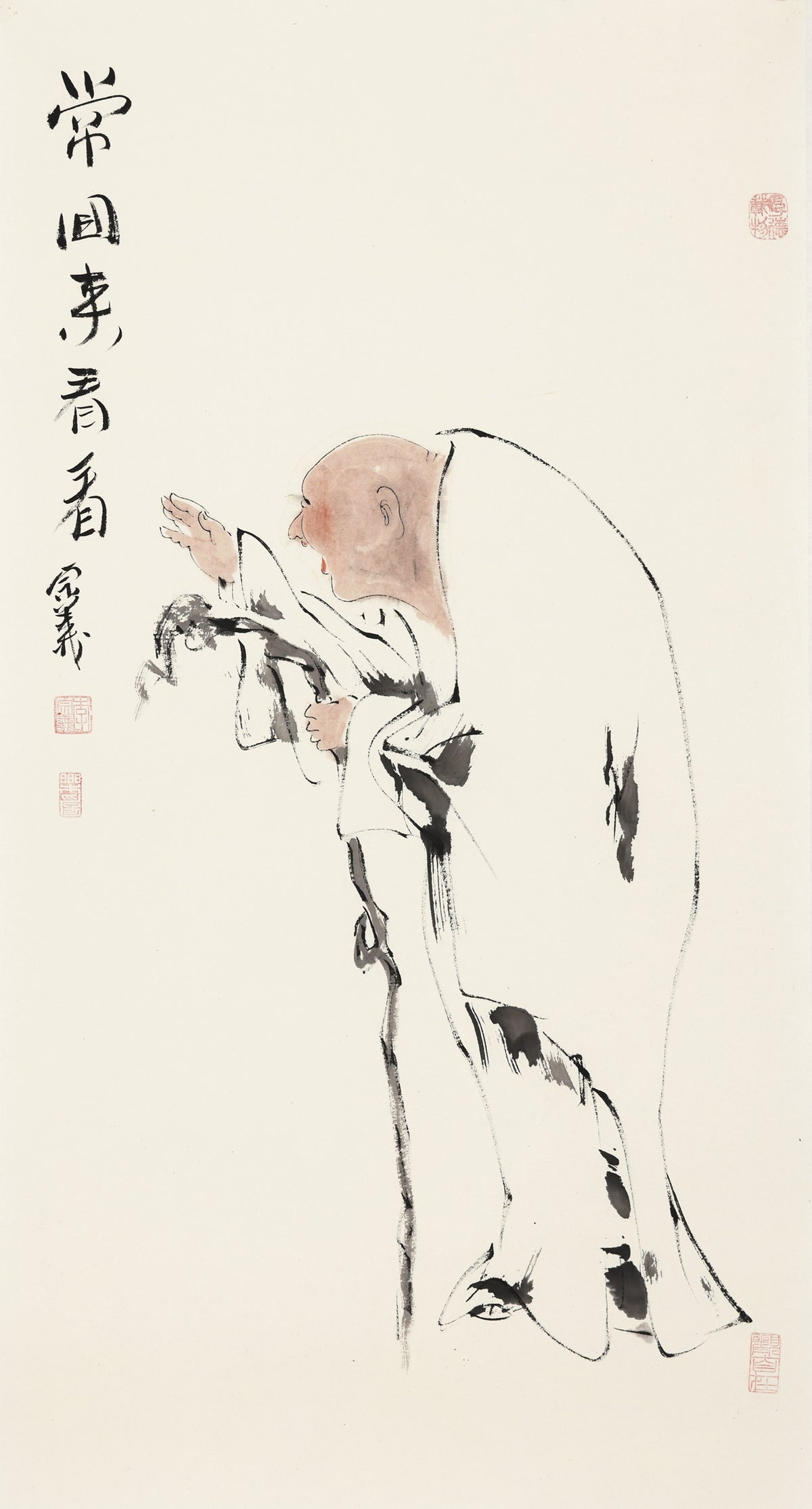 笑 | 常回来看看|传统手绘水墨国画人物画|101*54cm
