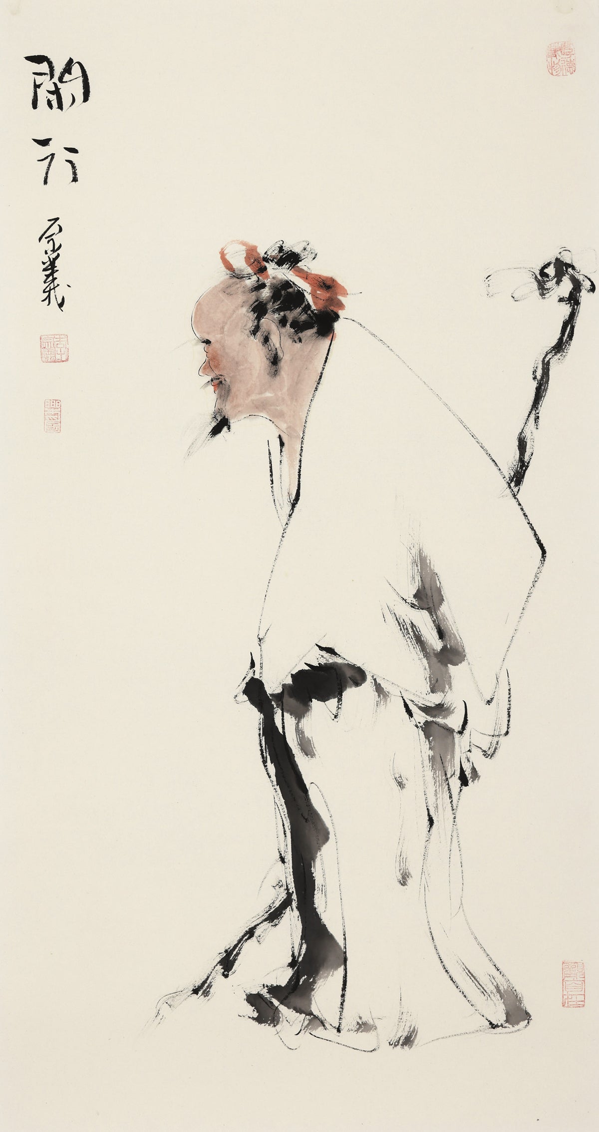 笑 | 闲行|传统手绘水墨国画人物画|101*54cm