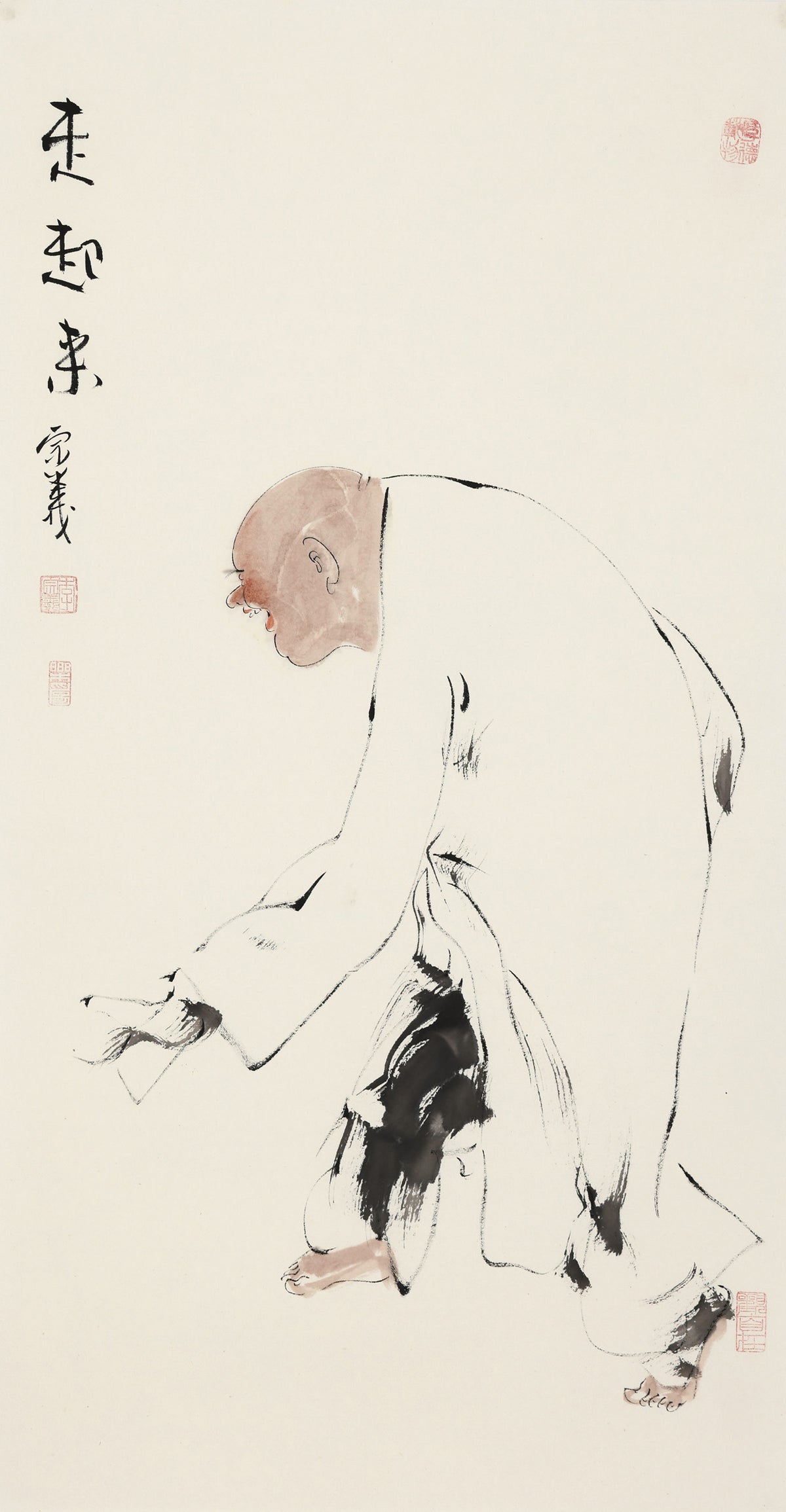 笑 | 走起来|传统手绘水墨国画人物画|101*54cm
