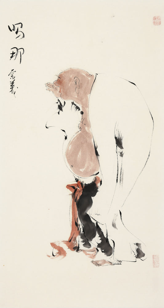 笑 | 吻那|传统手绘水墨国画人物画|101*54cm