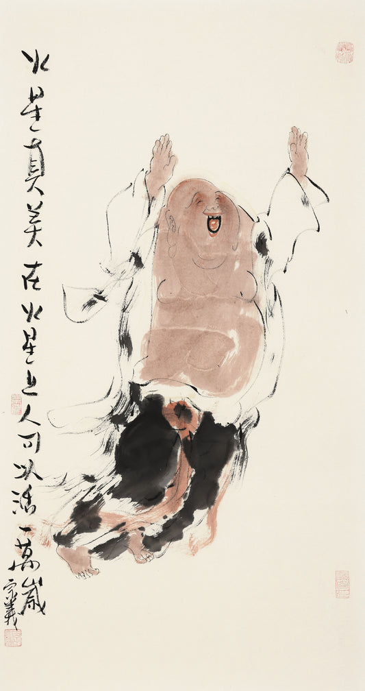 笑 | 火星真美在火星上人可以活一万岁|传统手绘水墨国画人物画|101*54cm