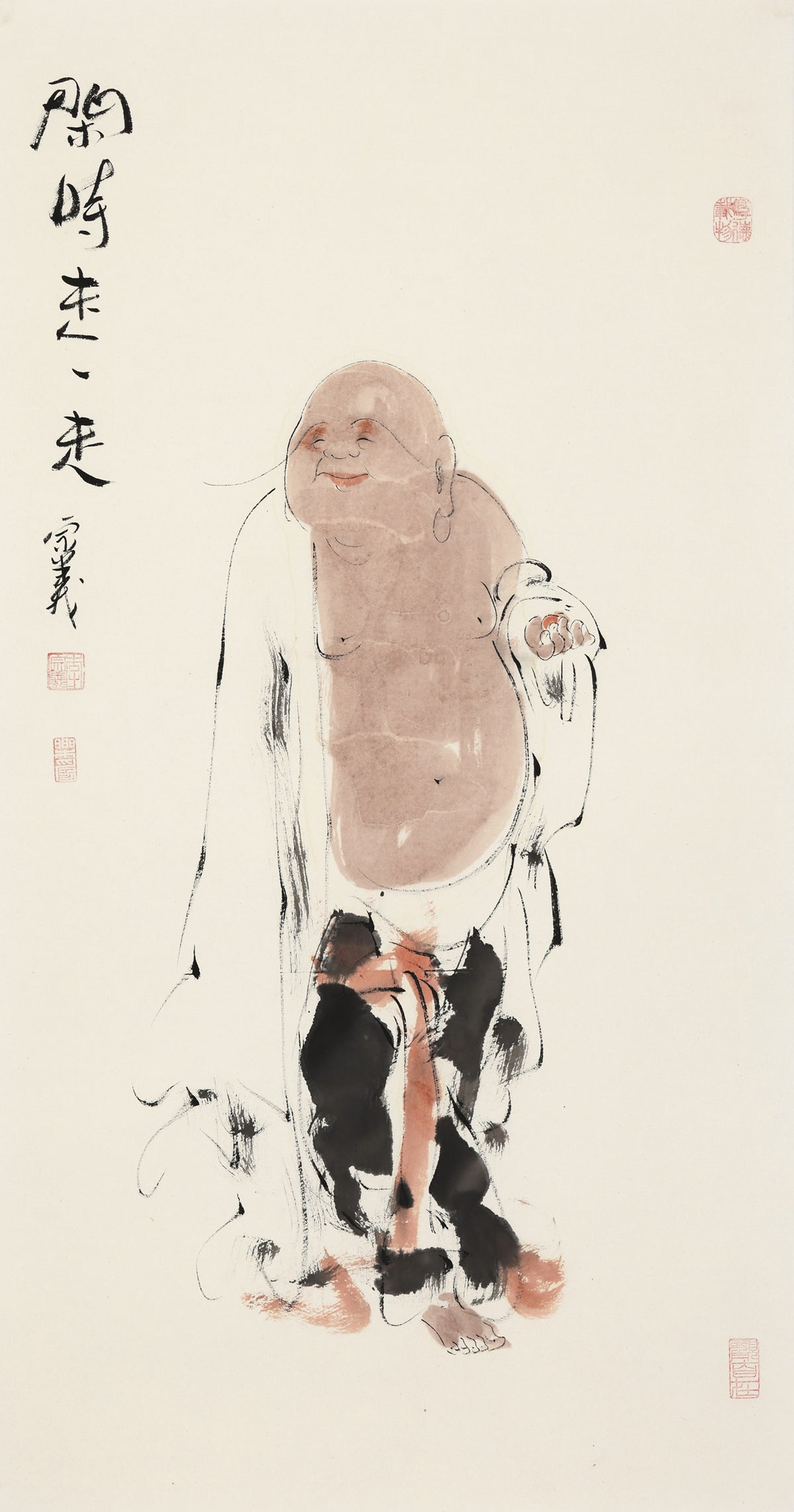 笑 | 闲时来一走|传统手绘水墨国画人物画|101*54cm