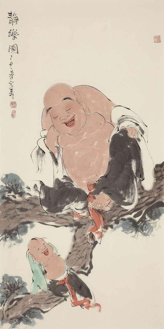 笑 | 静乐图|传统手绘水墨国画人物画|139*69cm