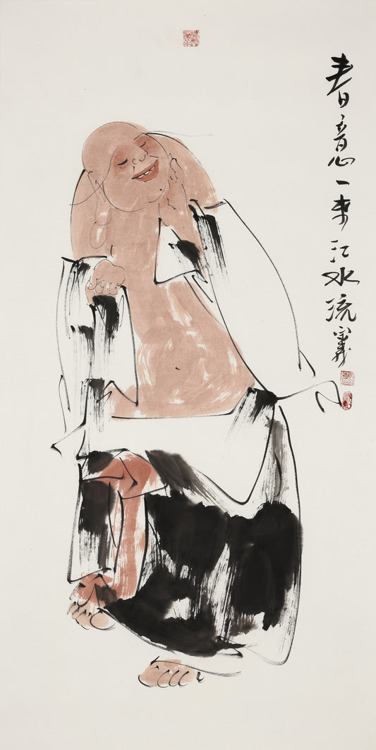 笑 | 春音心来江水流|传统手绘水墨国画人物画|139*69cm