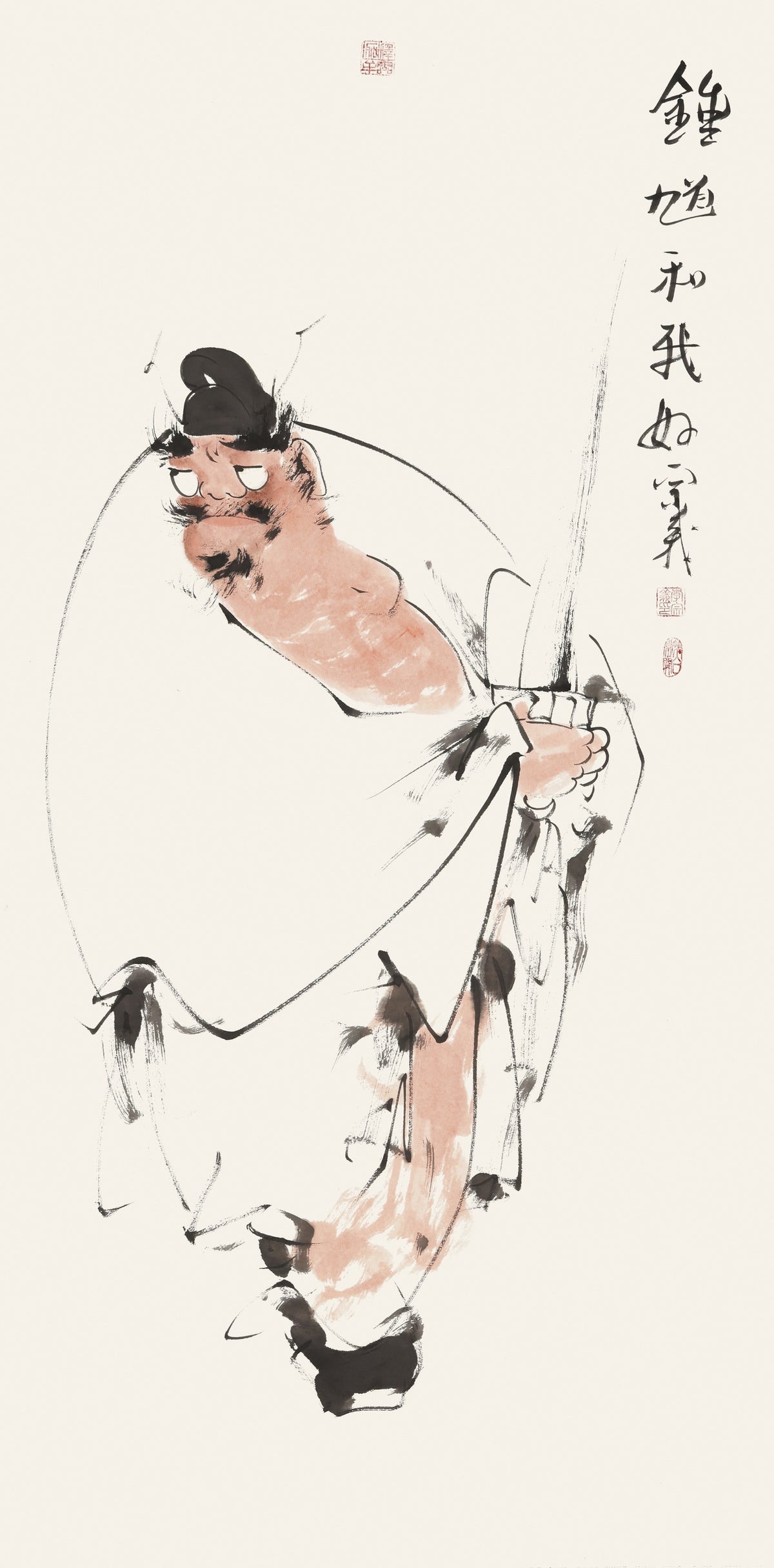 笑 | 钟馗和我好|传统手绘水墨国画人物画|139*69cm