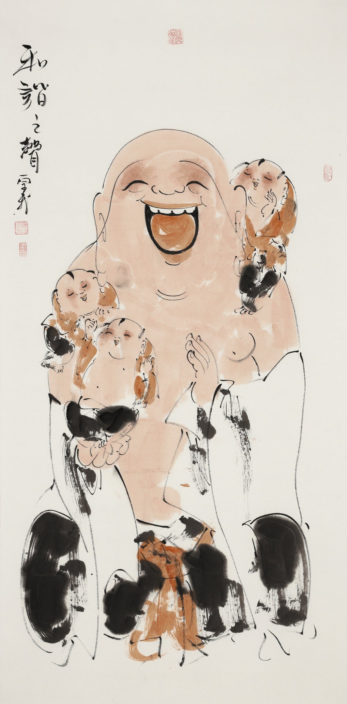 笑 | 和谐之声|传统手绘水墨国画人物画|139*69cm