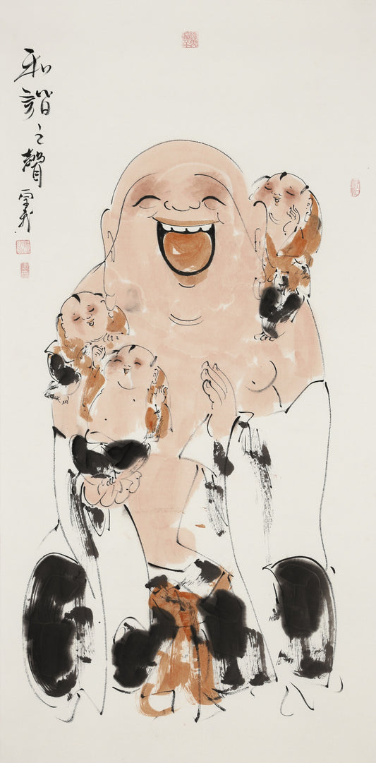 笑 | 和谐之声|传统手绘水墨国画人物画|139*69cm