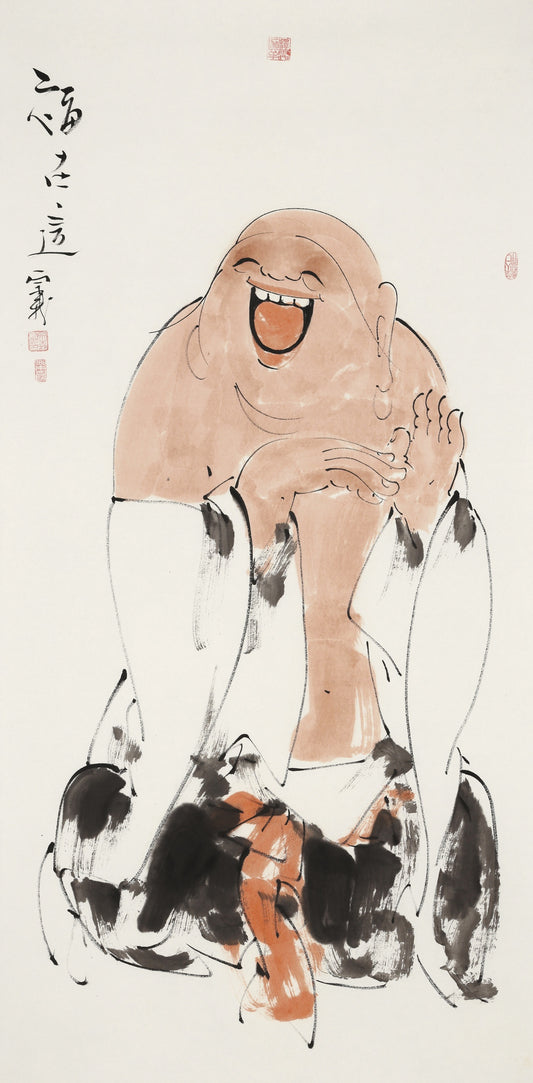 笑 | 福在这|传统手绘水墨国画人物画|139*69cm
