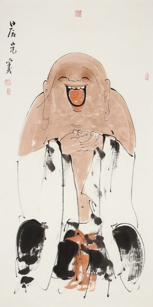 笑 | 日月光|传统手绘水墨国画人物画|139*69cm