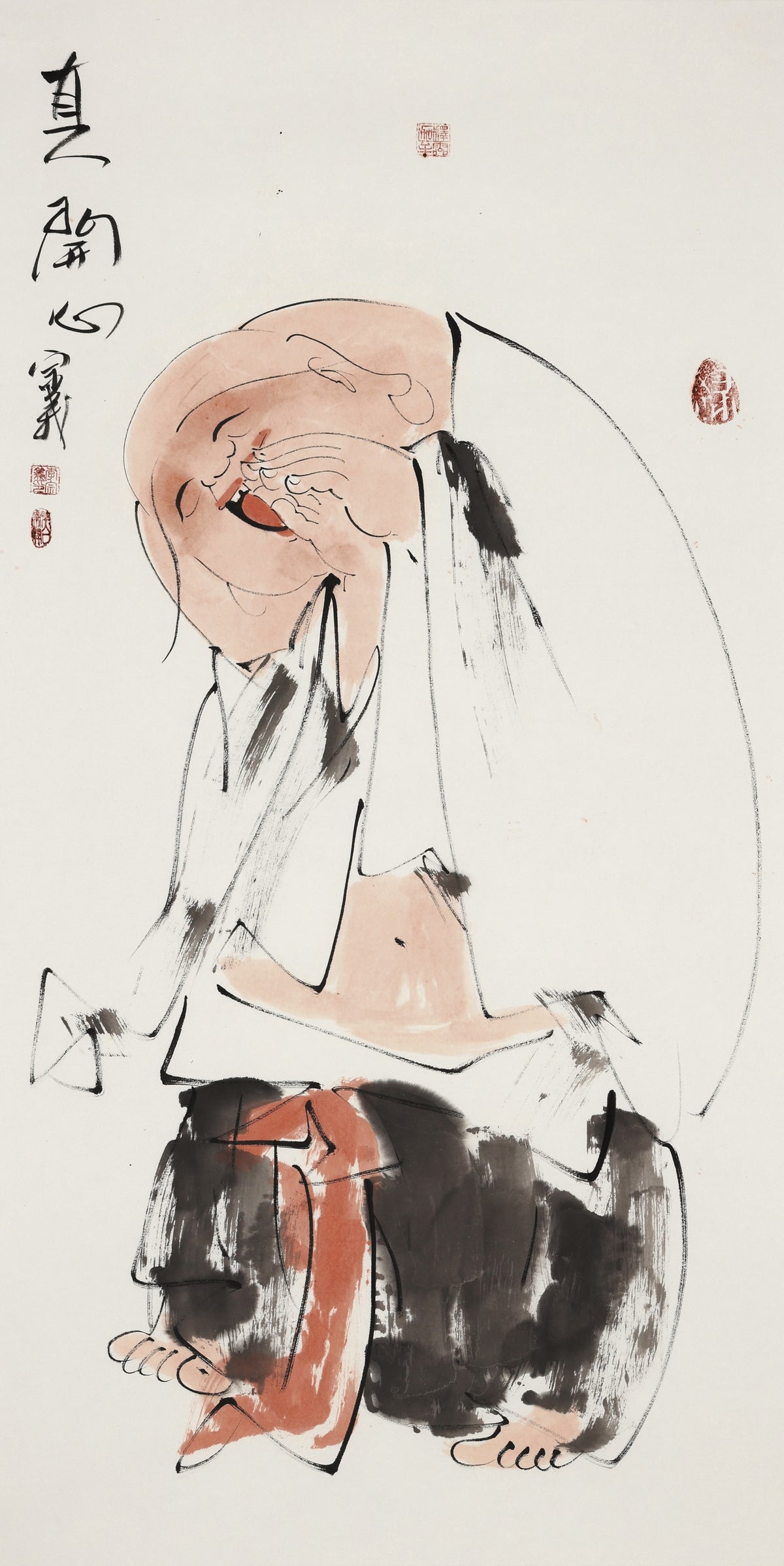笑 | 真开心|传统手绘水墨国画人物画|139*69cm
