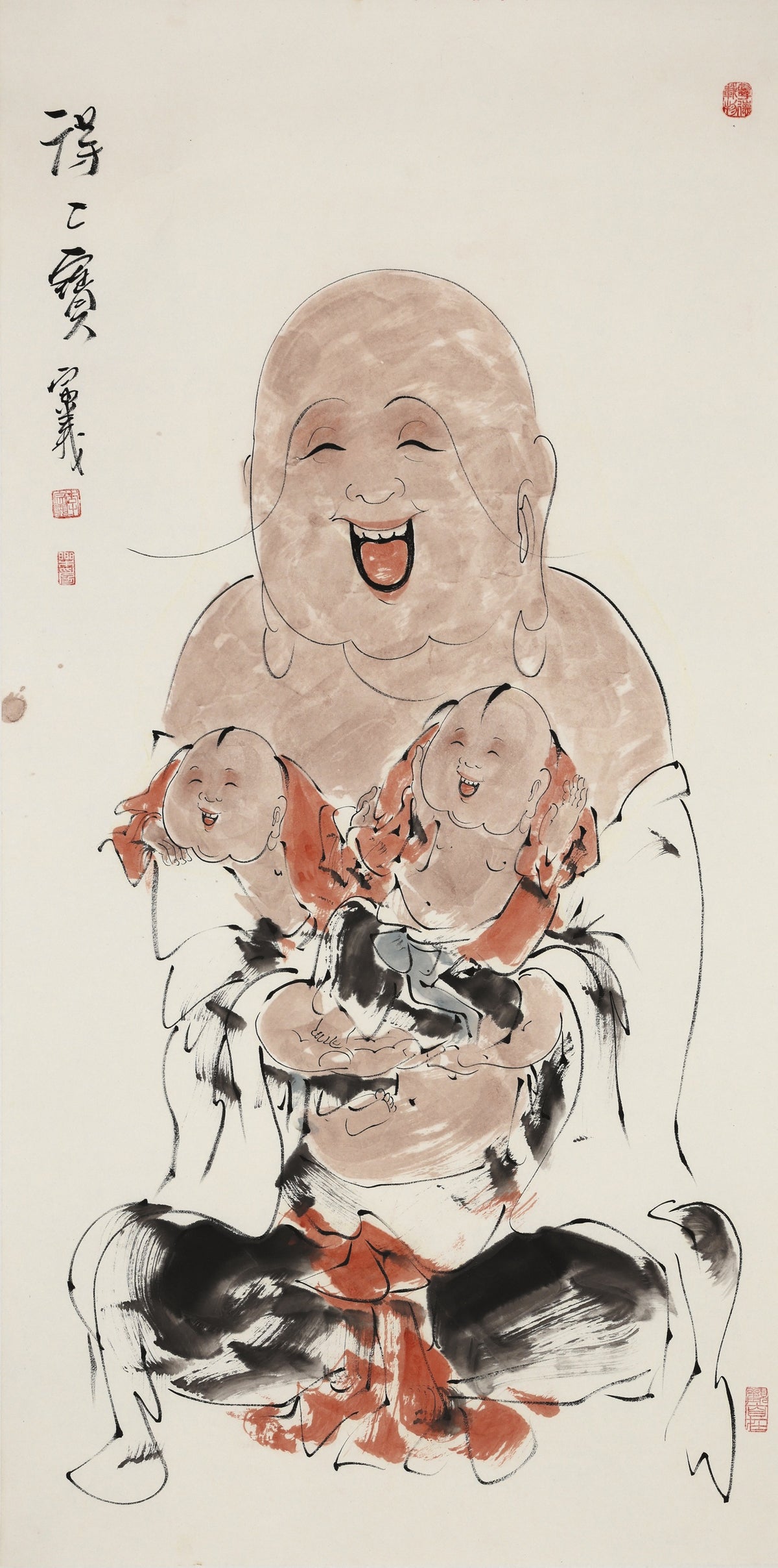 笑 | 得二宝|传统手绘水墨国画人物画|139*69cm