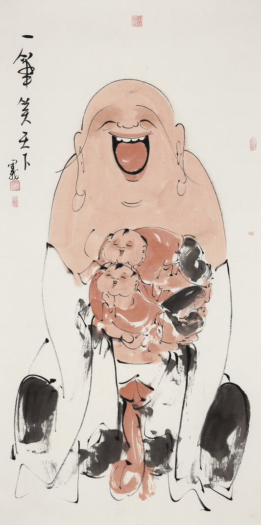 笑 | 一年笑天下|传统手绘水墨国画人物画|139*69cm
