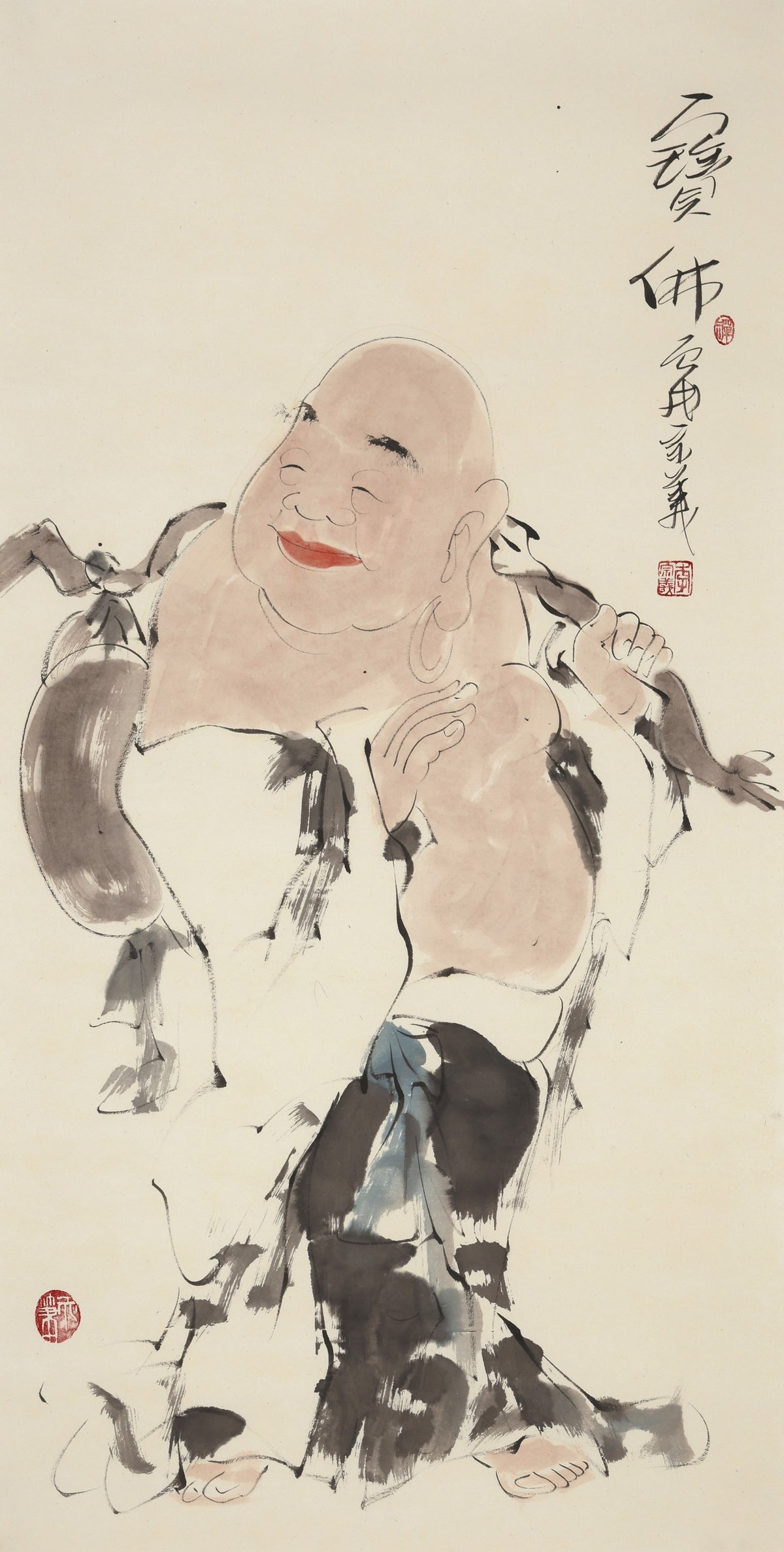 笑 | 八宝佛|传统手绘水墨国画人物画|139*69cm