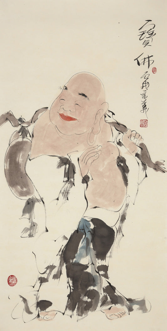 笑 | 八宝佛|传统手绘水墨国画人物画|139*69cm