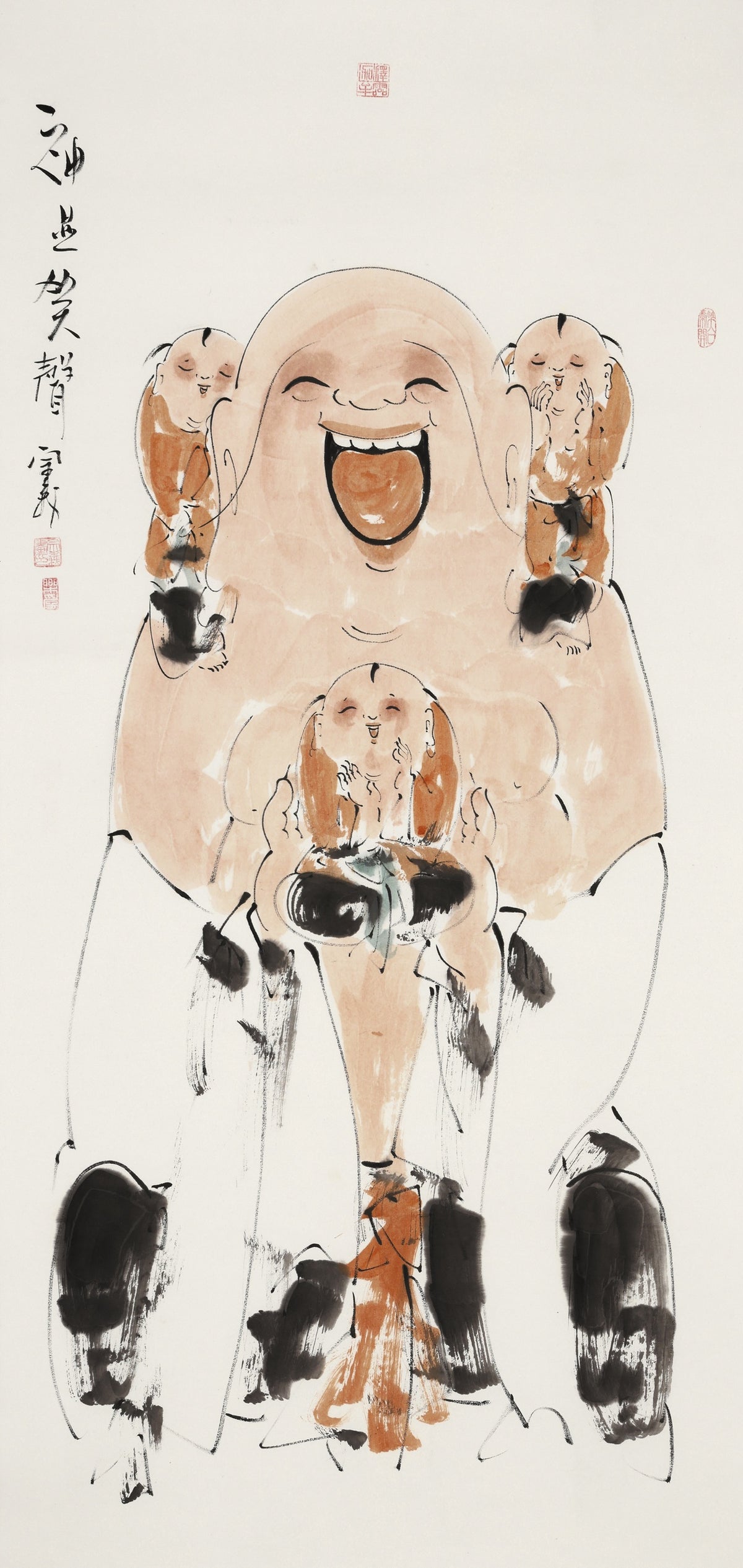 笑 | 神通笑声|传统手绘水墨国画人物画|139*69cm