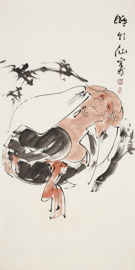 笑 | 睡引仙|传统手绘水墨国画人物画|139*69cm