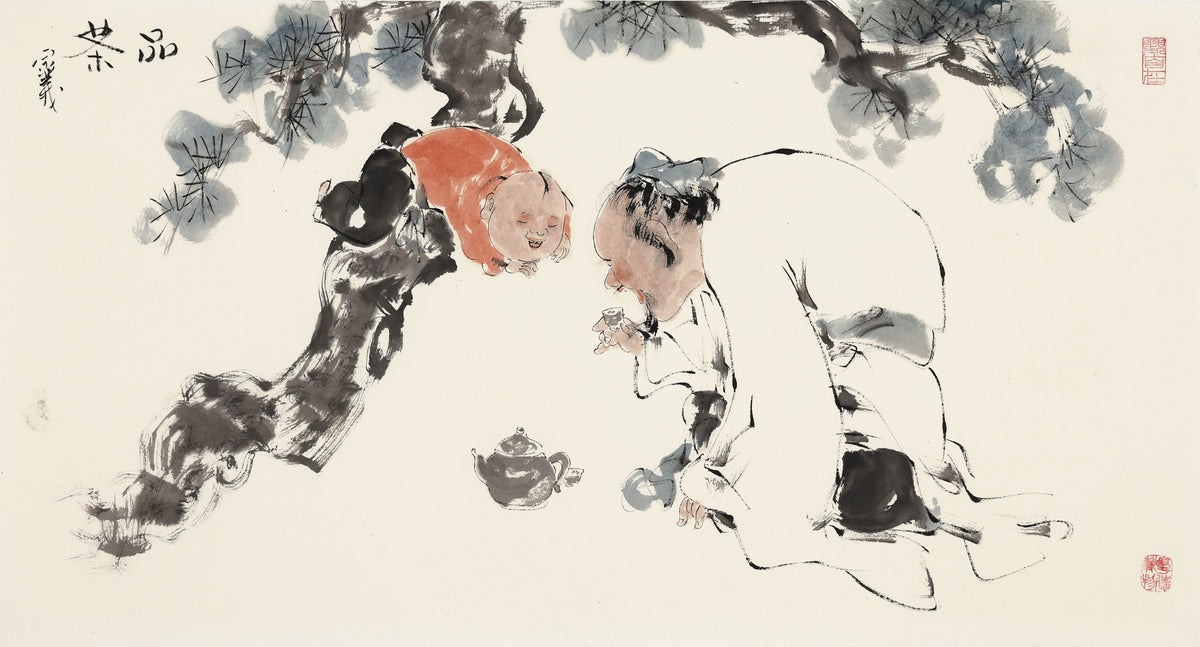 品茶 - 李宗义手绘水墨写意人物画