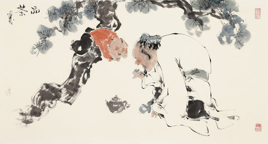 品茶 - 李宗义手绘水墨写意人物画