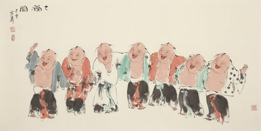 七福图 - 李宗义手绘水墨笑佛人物画