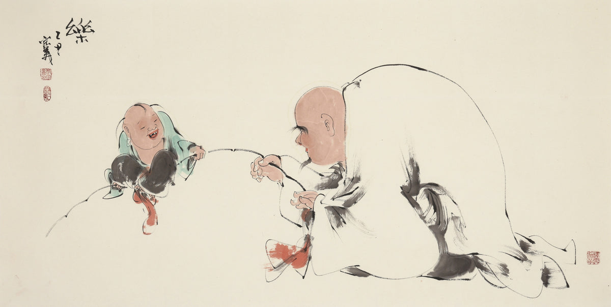 乐丝 - 李宗义手绘水墨国画 | Joy of the Thread - Li Zongyi Hand-Painted Chinese Ink Painting | 糸遊びの楽しみ - 李宗義手描き水墨国画