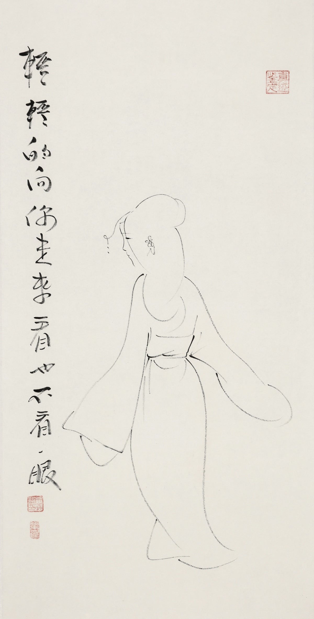 轻轻的向你走来看也不看一眼 - 李宗义手绘水墨白描仕女画 | Softly She Walks Toward You, Yet Won't Spare a Glance - Li Zongyi Hand-Painted Chinese Baimiao Ink Lady Painting | そっと君に歩み寄るが、一目もくれない - 李宗義手描き水墨白描仕女画