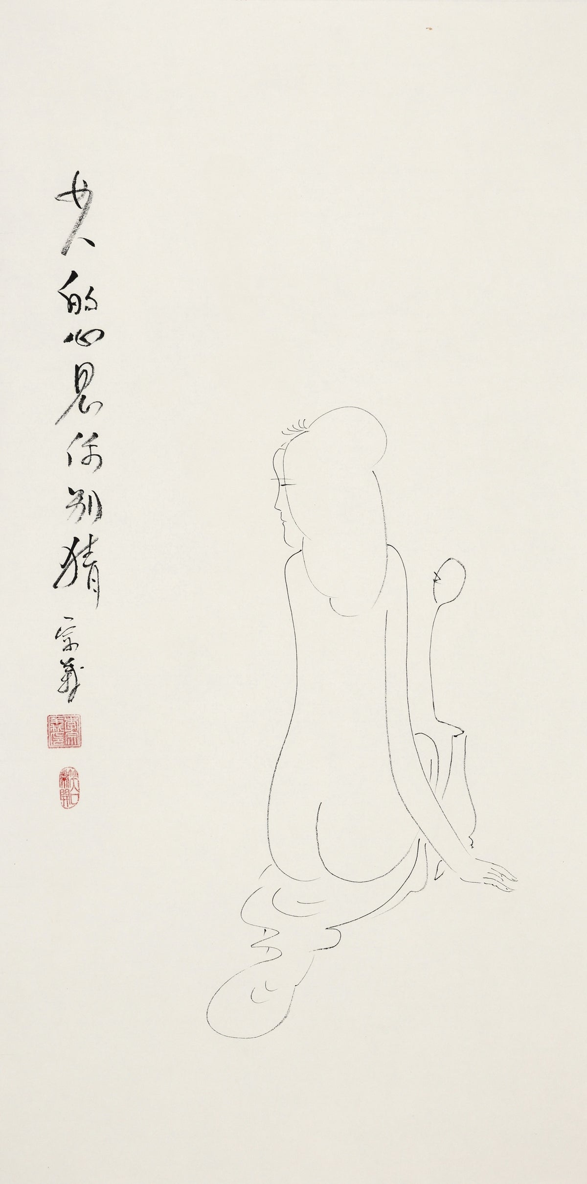 女人的心思你别猜 - 李宗义手绘水墨白描仕女画 | Don't Try to Guess a Woman's Heart - Li Zongyi Hand-Painted Chinese Baimiao Ink Lady Painting | 女心を推し量るなかれ - 李宗義手描き水墨白描仕女画